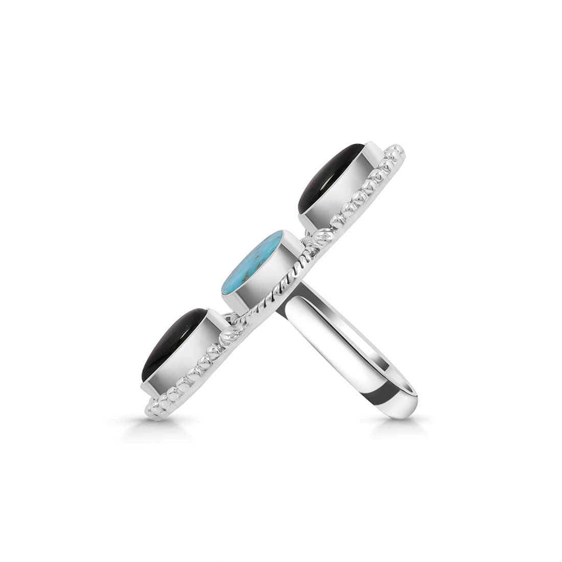 Turquoise And Black Onyx Adjustable Ring-(TRQ-CLS-1.)